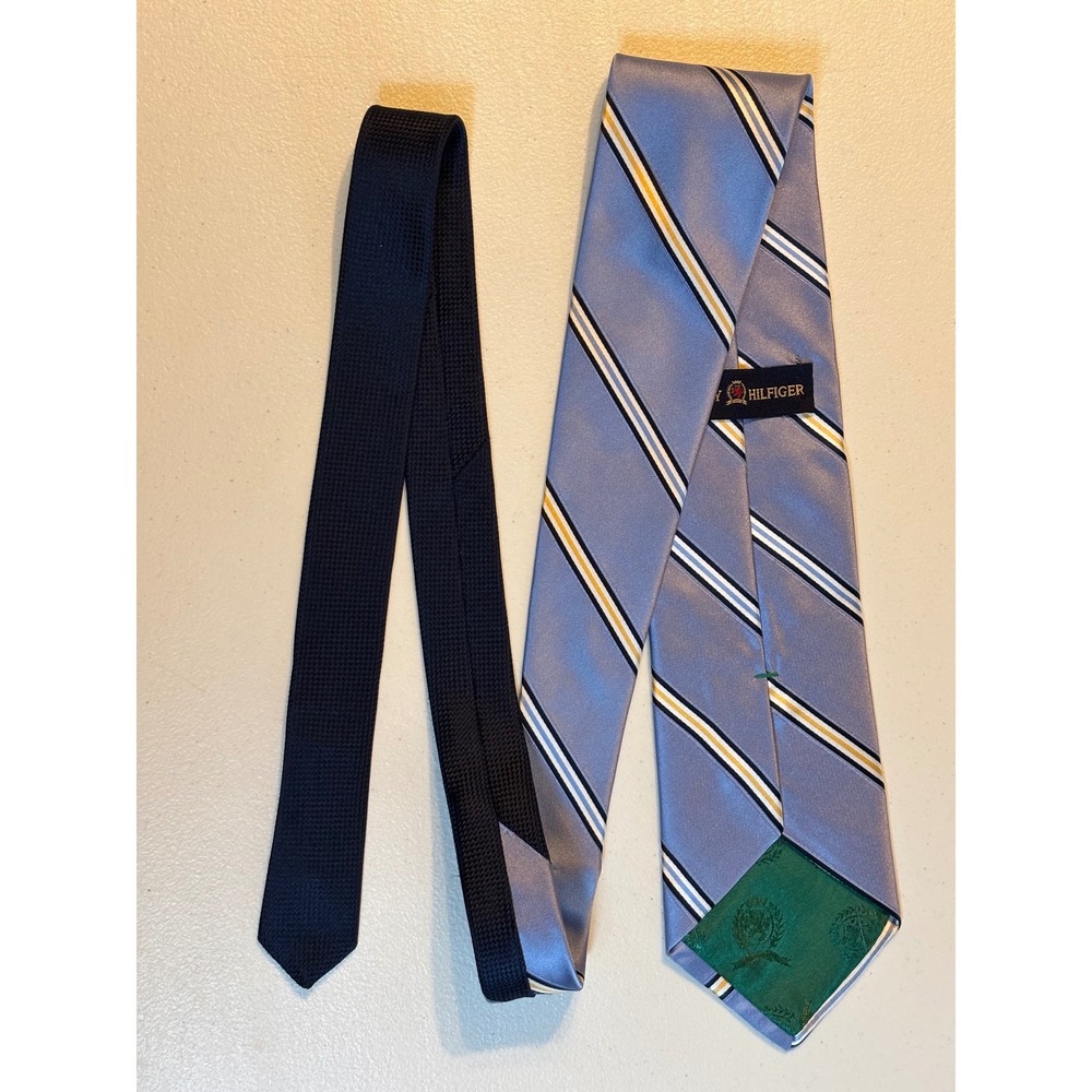 Tommy Hilfiger Men's Silk Stripe Necktie‎ Blue Yellow White Black Formal Note! - Picture 6 of 12